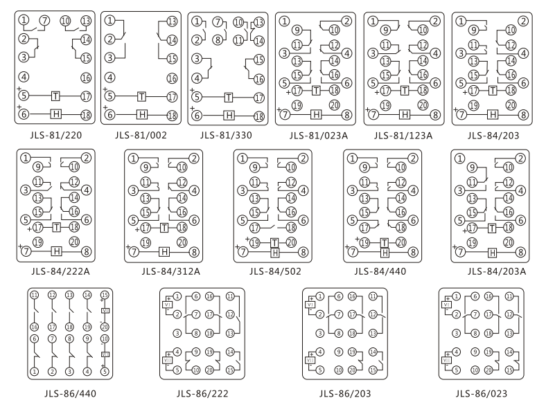 JLS-81/330靜態(tài)雙位置繼電器內(nèi)部及外引接線圖(正視圖)