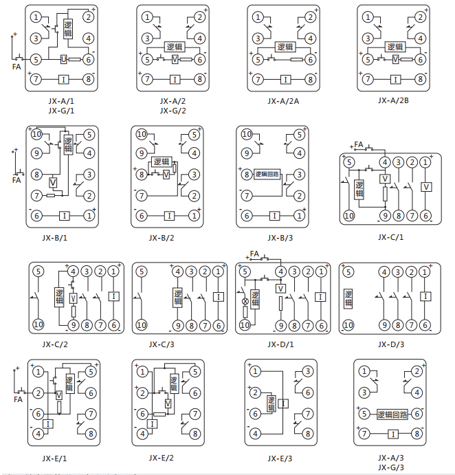 JX-E/1靜態(tài)信號繼電器內(nèi)部接線及外引接線圖（正視圖）