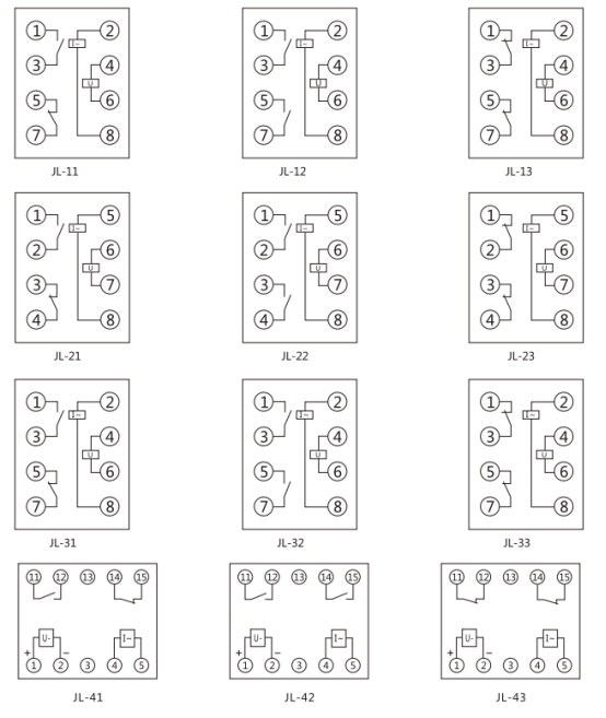 JL-23內(nèi)部接線及外引接線圖(正視圖)