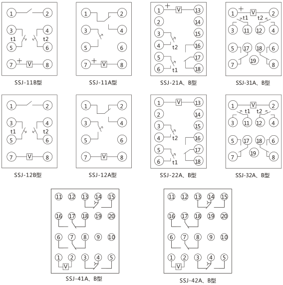 SSJ-42A靜態(tài)時間繼電器內(nèi)部接線及外引接線圖(正視圖)圖片