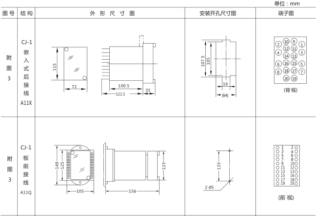 JHS(JSJ)-20交流斷電延時(shí)繼電器外形及開(kāi)孔尺寸圖片三