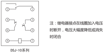 DSJ-11斷電延時(shí)時(shí)間繼電器內(nèi)部接線及外引接線圖(背視圖)圖片