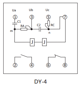 DY-4負(fù)序電壓繼電器內(nèi)部接線及外引接線圖