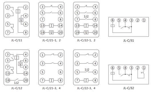 JL-C/11反時(shí)限電流繼電器內(nèi)部接線及外引接線圖（正視圖）