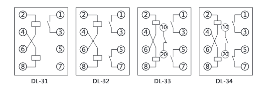 DL-31系列電流繼電器內(nèi)部接線圖 ( 背視 )