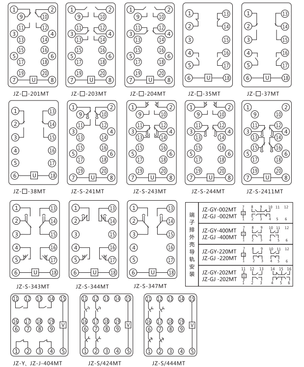 JZ-Y-201MT跳位、合位、電源監(jiān)視中間繼電器內(nèi)部接線圖