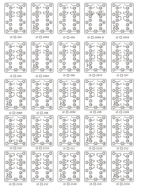 JZY（J)-212靜態(tài)中間繼電器內(nèi)部接線圖及外引接線圖