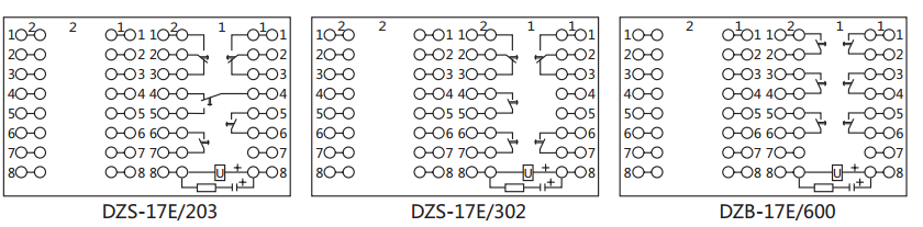 DZS-17E/600延時(shí)中間繼電器內(nèi)部接線及外引接線圖（背視）