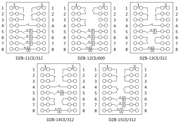 DZE-14CE/312保持中間繼電器內部接線圖及外引接線圖