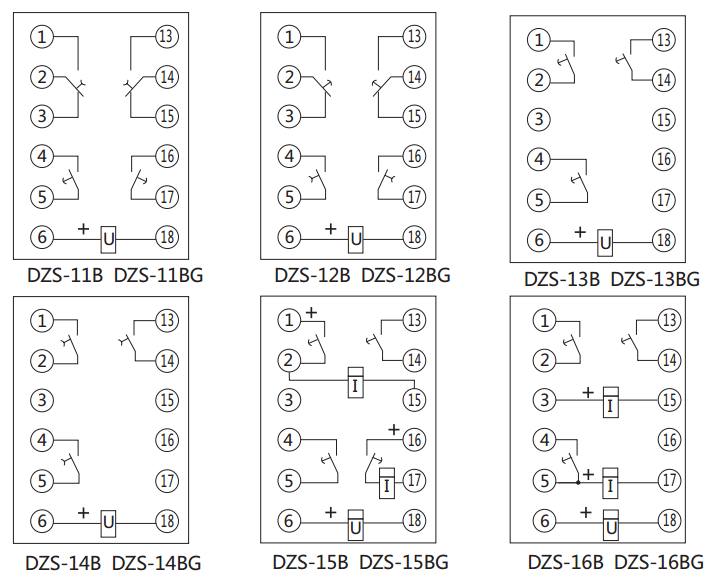 DZS-11B延時(shí)中間繼電器內(nèi)部接線(xiàn)圖及外引接線(xiàn)圖