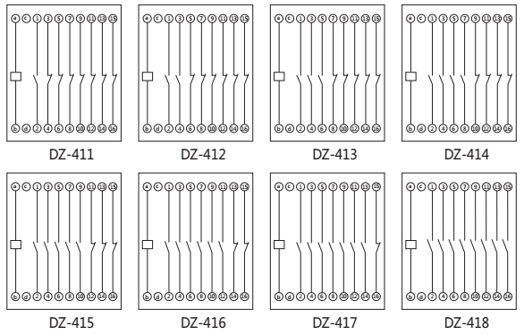 DZ-412中間繼電器內(nèi)部接線圖以及外引接線圖